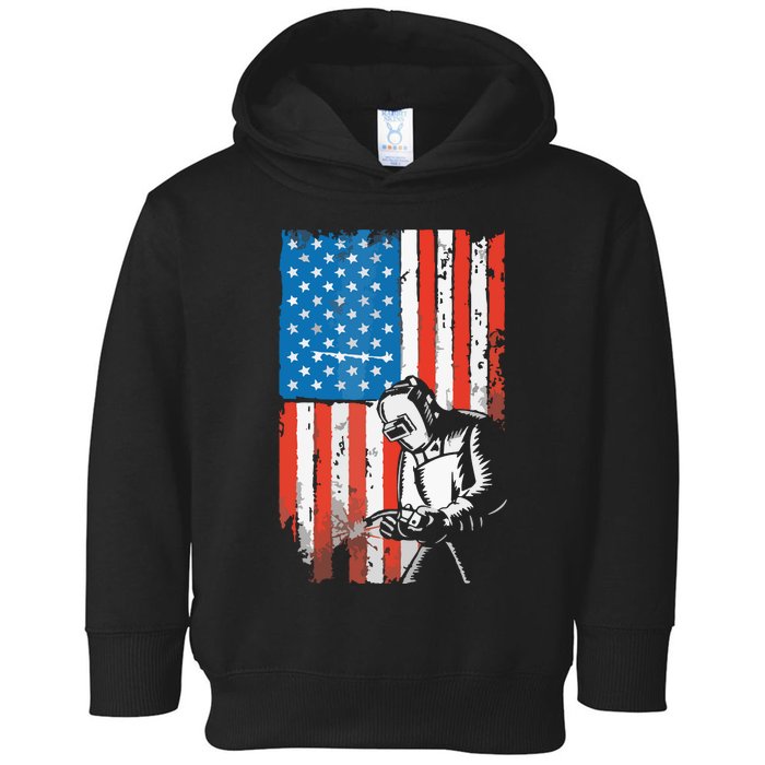 Welding American Flag Welder Fathers Day Design On Back Toddler Hoodie