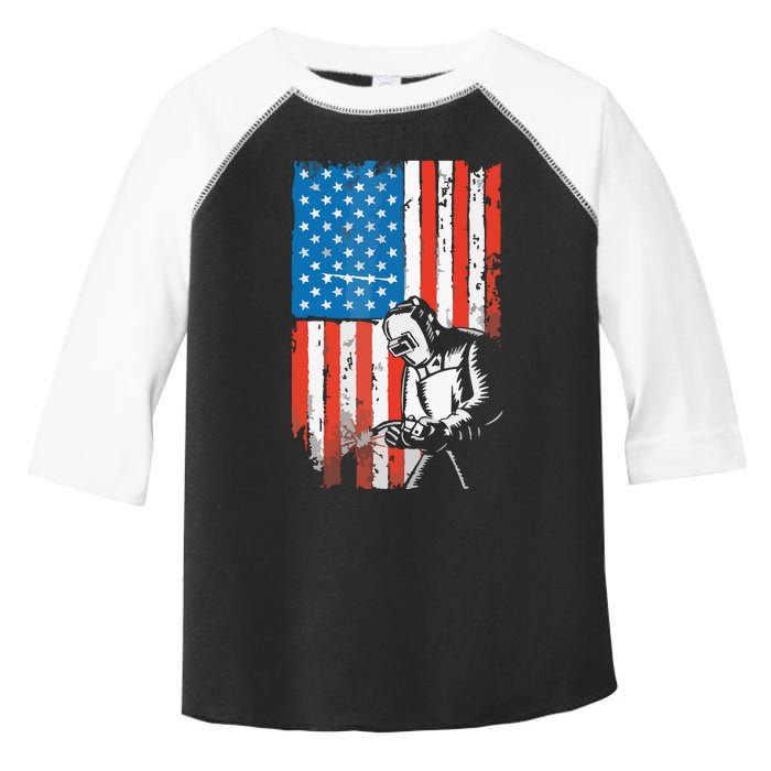 Welding American Flag Welder Fathers Day Design On Back Toddler Fine Jersey T-Shirt