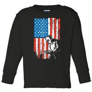 Welding American Flag Welder Fathers Day Design On Back Toddler Long Sleeve Shirt