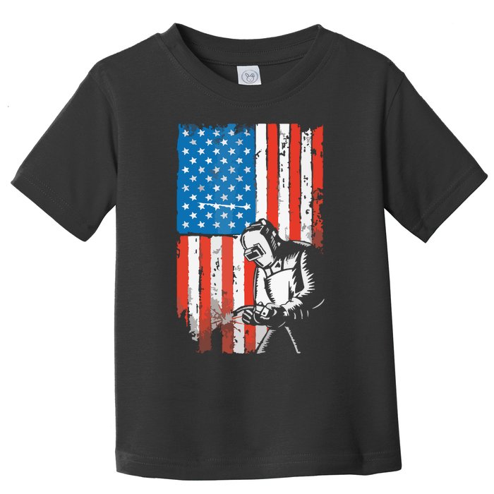 Welding American Flag Welder Fathers Day Design On Back Toddler T-Shirt