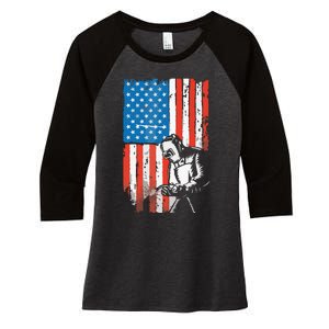 Welding American Flag Welder Fathers Day Design On Back Women's Tri-Blend 3/4-Sleeve Raglan Shirt