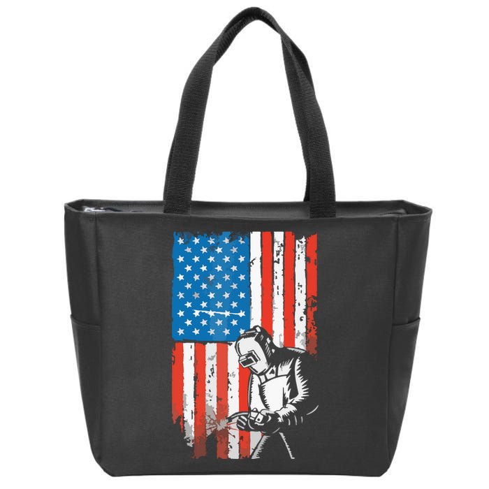 Welding American Flag Welder Fathers Day Design On Back Zip Tote Bag