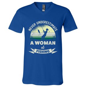 Wo At Fishing Funny Fisher Xmas Funny Gift Mom Gift V-Neck T-Shirt