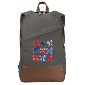 Women American Flag Coquette Bows 4th Of July Patriotic Bows Girl Gift Cotton Canvas Backpack