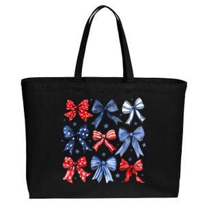 Women American Flag Coquette Bows 4th Of July Patriotic Bows Girl Gift Cotton Canvas Jumbo Tote