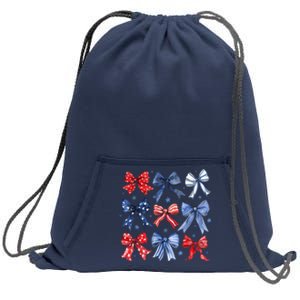 Women American Flag Coquette Bows 4th Of July Patriotic Bows Girl Gift Sweatshirt Cinch Pack Bag