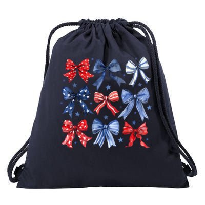 Women American Flag Coquette Bows 4th Of July Patriotic Bows Girl Gift Drawstring Bag