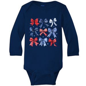 Women American Flag Coquette Bows 4th Of July Patriotic Bows Girl Gift Baby Long Sleeve Bodysuit