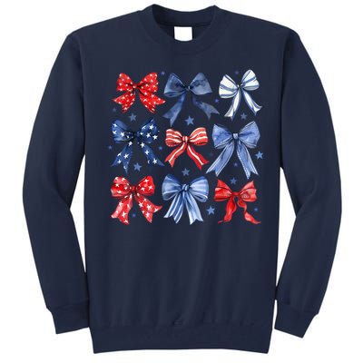 Women American Flag Coquette Bows 4th Of July Patriotic Bows Girl Gift Tall Sweatshirt