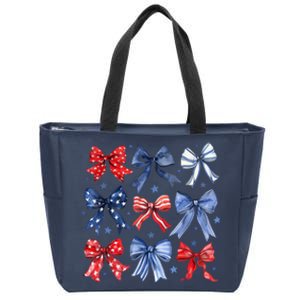 Women American Flag Coquette Bows 4th Of July Patriotic Bows Girl Gift Zip Tote Bag