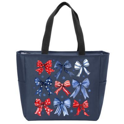 Women American Flag Coquette Bows 4th Of July Patriotic Bows Girl Gift Zip Tote Bag