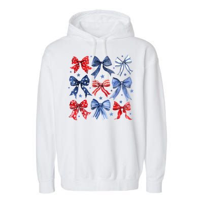 Women American Flag Coquette Bows 4th Of July Patriotic Bows Girl Gift Garment-Dyed Fleece Hoodie