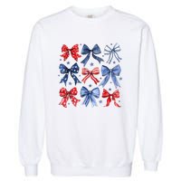 Women American Flag Coquette Bows 4th Of July Patriotic Bows Girl Gift Garment-Dyed Sweatshirt