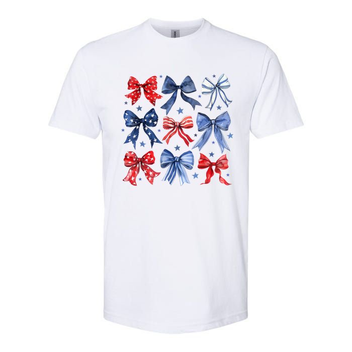 Women American Flag Coquette Bows 4th Of July Patriotic Bows Girl Gift Softstyle CVC T-Shirt