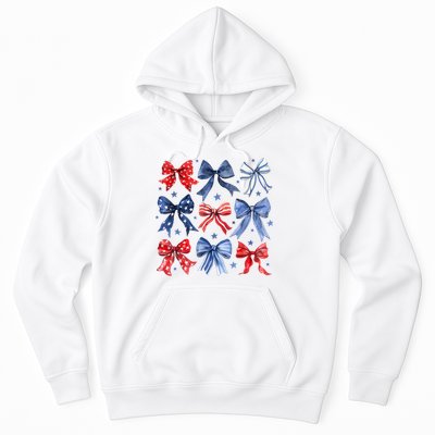 Women American Flag Coquette Bows 4th Of July Patriotic Bows Girl Gift Hoodie