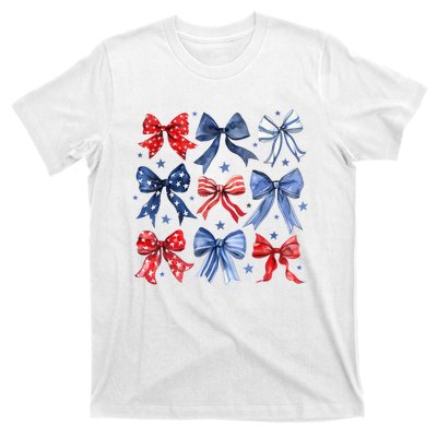 Women American Flag Coquette Bows 4th Of July Patriotic Bows Girl Gift T-Shirt