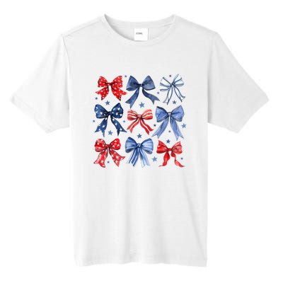 Women American Flag Coquette Bows 4th Of July Patriotic Bows Girl Gift Tall Fusion ChromaSoft Performance T-Shirt