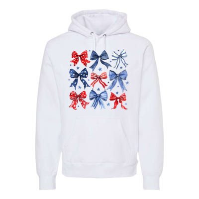 Women American Flag Coquette Bows 4th Of July Patriotic Bows Girl Gift Premium Hoodie