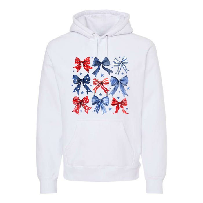 Women American Flag Coquette Bows 4th Of July Patriotic Bows Girl Gift Premium Hoodie