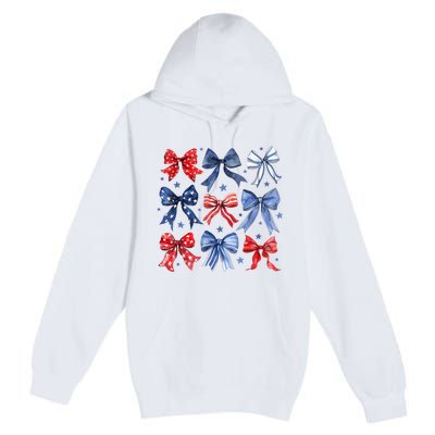 Women American Flag Coquette Bows 4th Of July Patriotic Bows Girl Gift Premium Pullover Hoodie