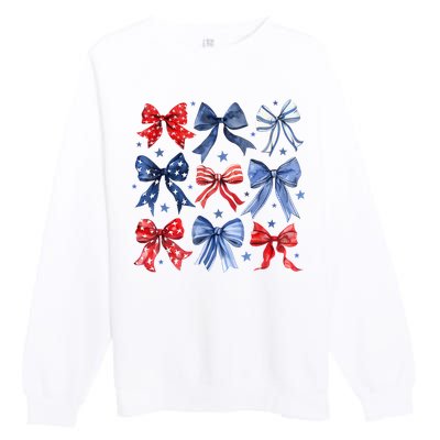 Women American Flag Coquette Bows 4th Of July Patriotic Bows Girl Gift Premium Crewneck Sweatshirt