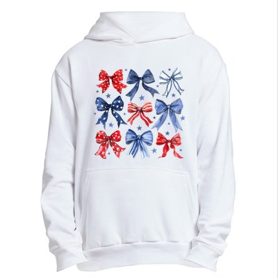 Women American Flag Coquette Bows 4th Of July Patriotic Bows Girl Gift Urban Pullover Hoodie