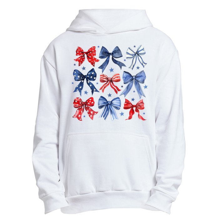 Women American Flag Coquette Bows 4th Of July Patriotic Bows Girl Gift Urban Pullover Hoodie