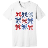 Women American Flag Coquette Bows 4th Of July Patriotic Bows Girl Gift Premium T-Shirt