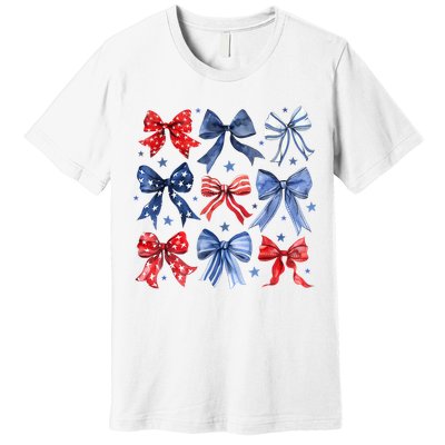 Women American Flag Coquette Bows 4th Of July Patriotic Bows Girl Gift Premium T-Shirt