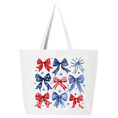 Women American Flag Coquette Bows 4th Of July Patriotic Bows Girl Gift 25L Jumbo Tote