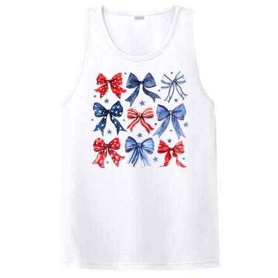 Women American Flag Coquette Bows 4th Of July Patriotic Bows Girl Gift PosiCharge Competitor Tank