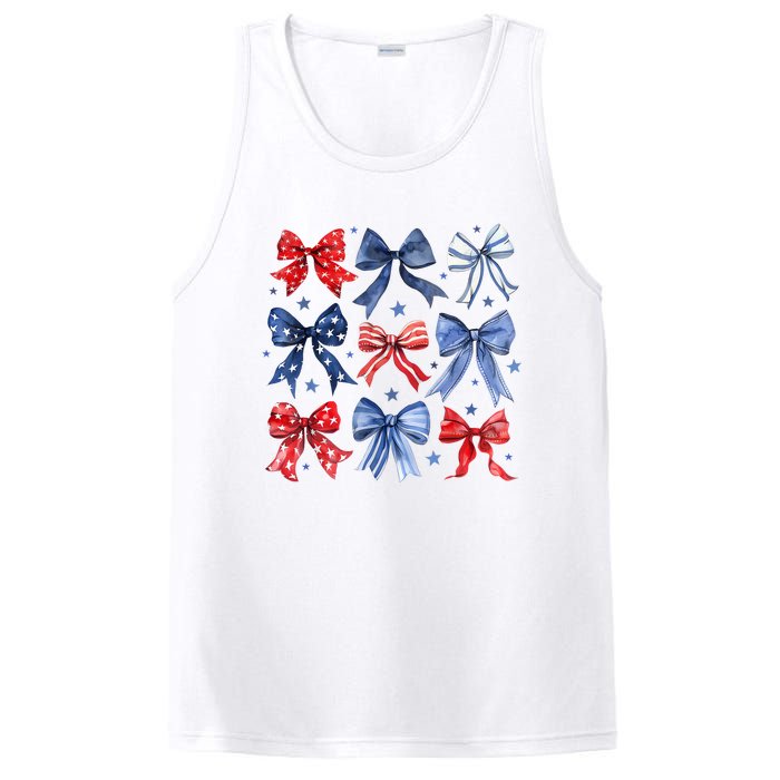 Women American Flag Coquette Bows 4th Of July Patriotic Bows Girl Gift PosiCharge Competitor Tank