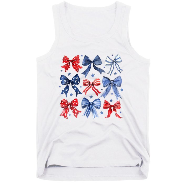 Women American Flag Coquette Bows 4th Of July Patriotic Bows Girl Gift Tank Top