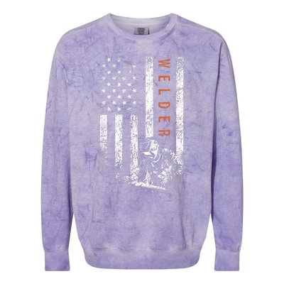 Welder American Flag Design Welding Colorblast Crewneck Sweatshirt