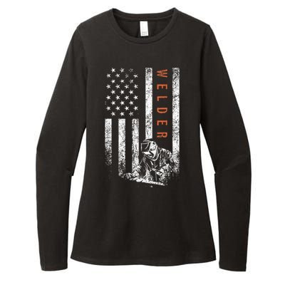 Welder American Flag Design Welding Womens CVC Long Sleeve Shirt