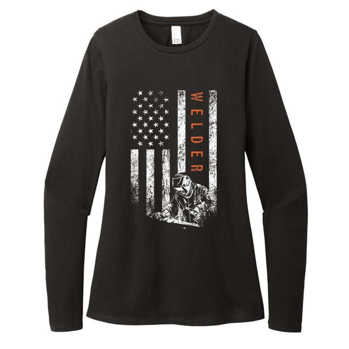 Welder American Flag Design Welding Womens CVC Long Sleeve Shirt