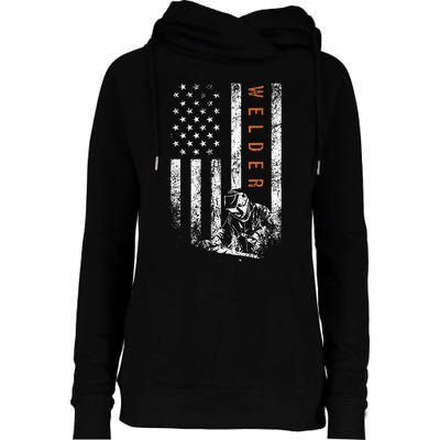 Welder American Flag Design Welding Womens Funnel Neck Pullover Hood