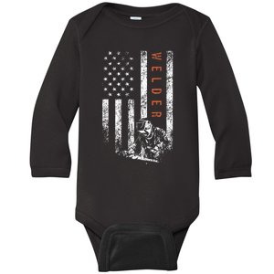 Welder American Flag Design Welding Baby Long Sleeve Bodysuit