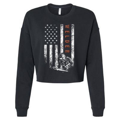 Welder American Flag Design Welding Cropped Pullover Crew