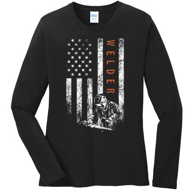 Welder American Flag Design Welding Ladies Long Sleeve Shirt