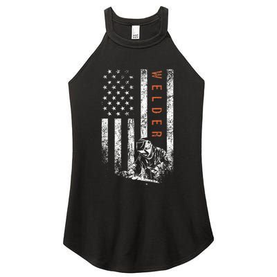 Welder American Flag Design Welding Women's Perfect Tri Rocker Tank