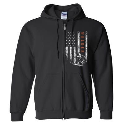 Welder American Flag Design Welding Full Zip Hoodie