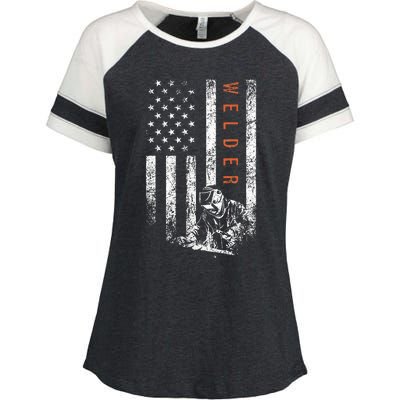 Welder American Flag Design Welding Enza Ladies Jersey Colorblock Tee