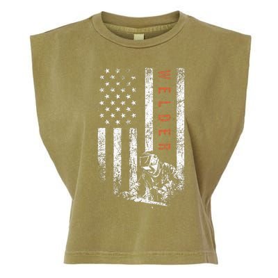 Welder American Flag Design Welding Garment-Dyed Women's Muscle Tee