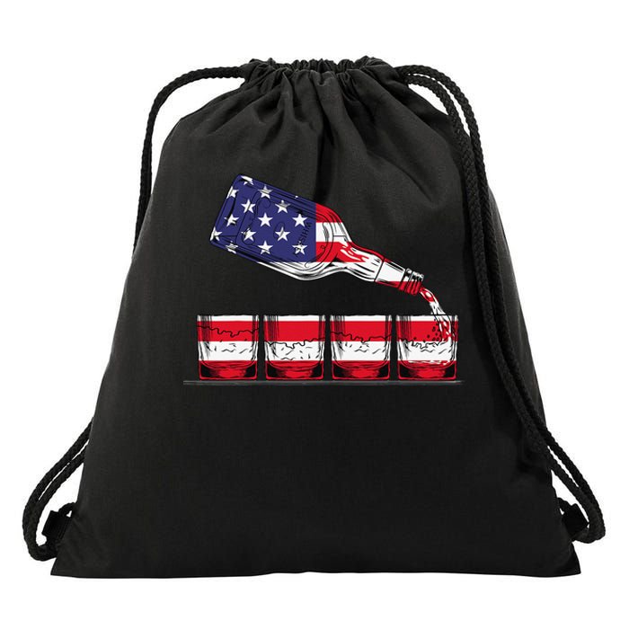 Whiskey American Flag Glasses 4th of July  USA Drawstring Bag