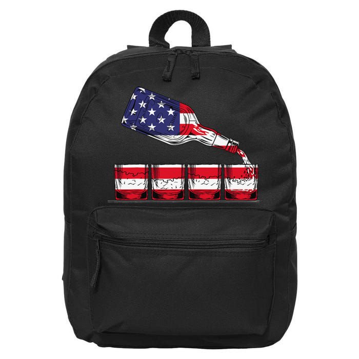 Whiskey American Flag Glasses 4th of July  USA 16 in Basic Backpack