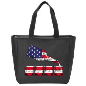 Whiskey American Flag Glasses 4th of July  USA Zip Tote Bag