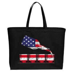 Whiskey American Flag Glasses 4th of July  USA Cotton Canvas Jumbo Tote