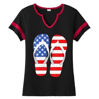 Womens American Flag Flip Flops Comfortable Slippers Flip Flops Ladies Halftime Notch Neck Tee