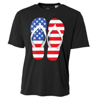 Womens American Flag Flip Flops Comfortable Slippers Flip Flops Cooling Performance Crew T-Shirt